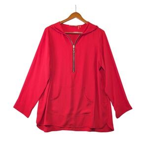 Soft Surroundings Red Half Zip Hooded Tunic Pullover Kangaroo Pocket Medium